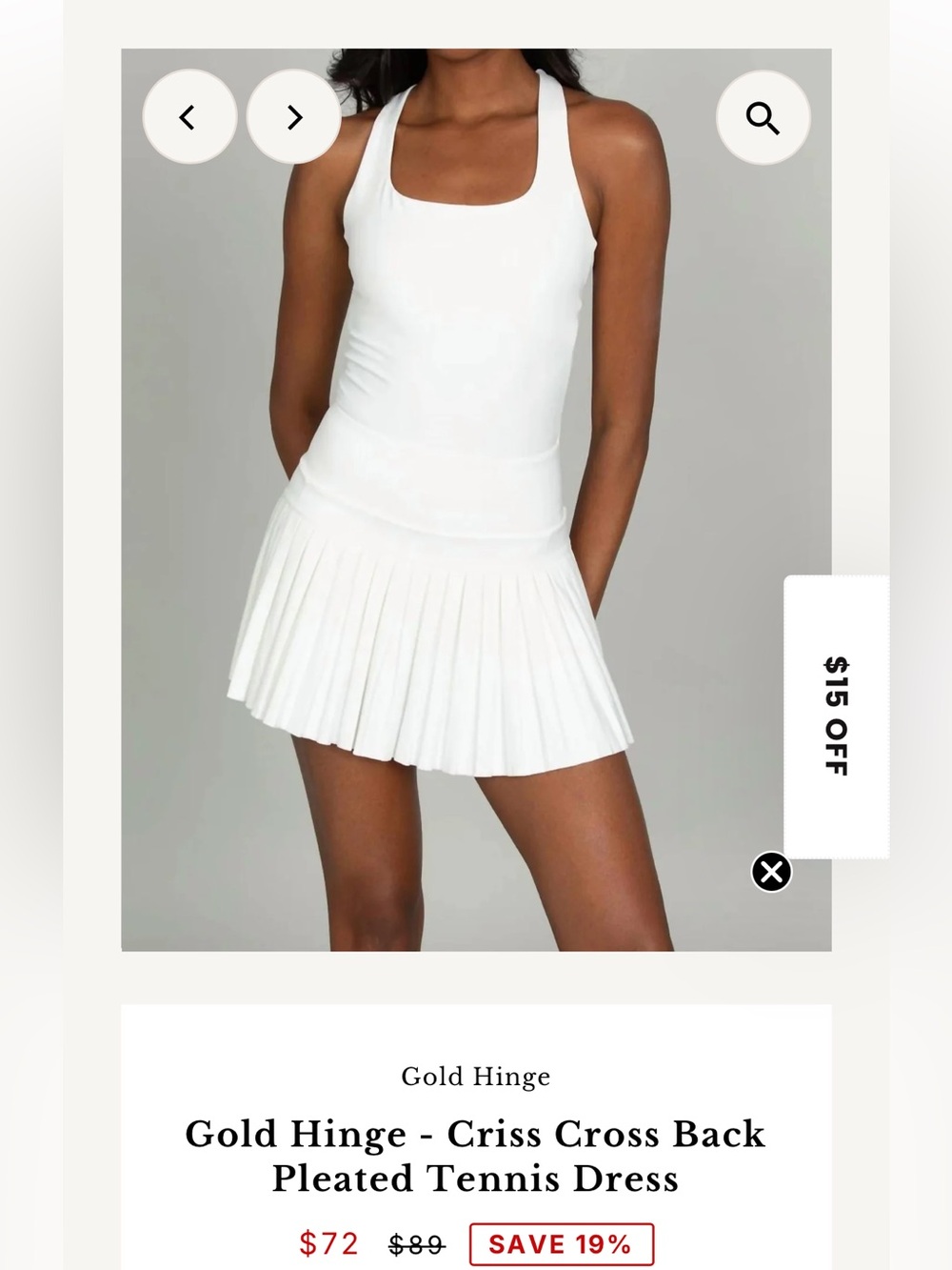 Gold Hinge - Criss Cross Back Pleated Tennis Dress NWT